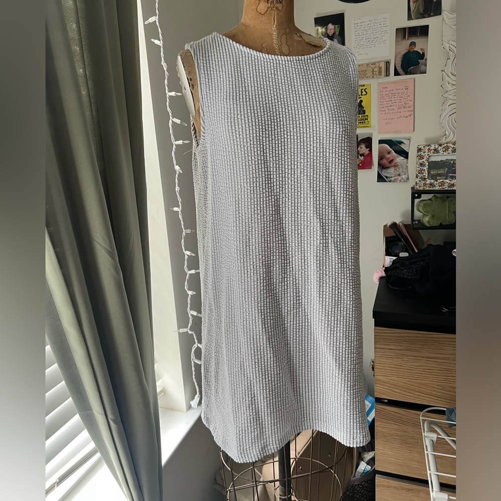 Green Envelope Los Angeles White Grey Textured Shift Tank Dress Beach Coverup XL